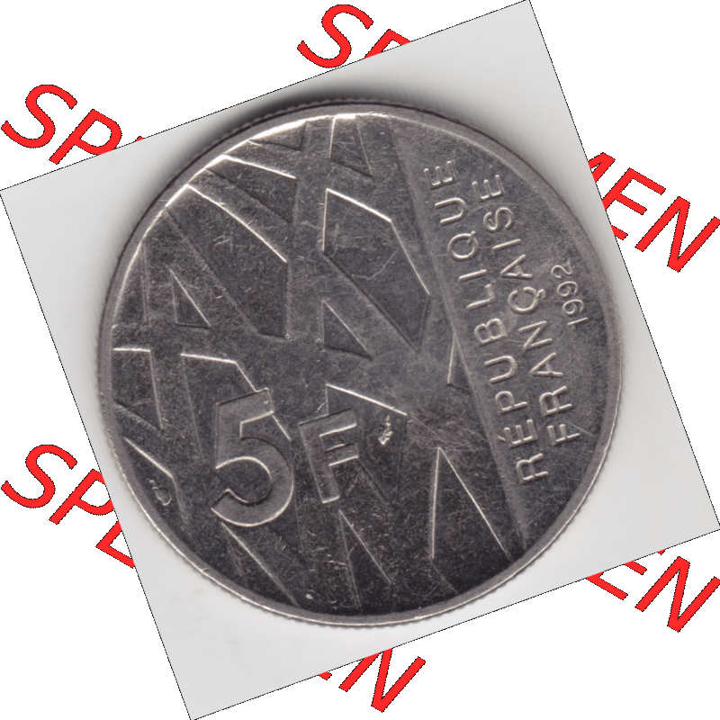 Münze Frankreich Umlaufmünzen Sammlung in PNG 1992-1992, 000500. 5 Francs Franken in Nickel (1) - Digitales Münzen-Bildmaterial einer französischen Francs Münze... Sammlung