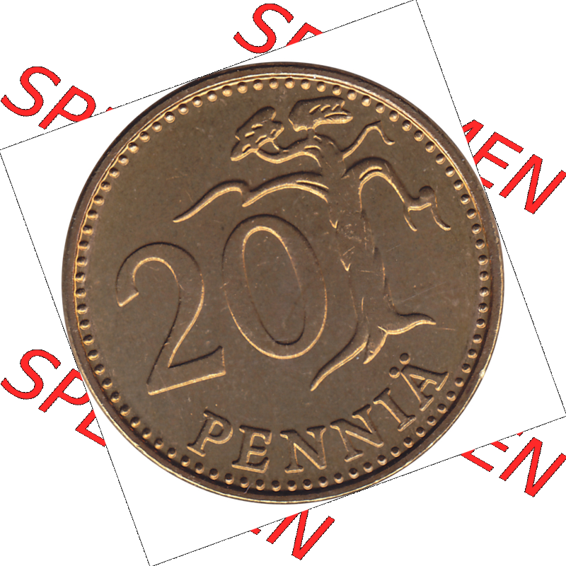 Münze Finnland / SUOMI Umlaufmünzen Sammlung in PNG 1963-1990, 20 Penny Penniä 1976-1, SUOMEN TASAVALTA (6) - Digital Münzen-Bildmaterial einer Münze... Sammlung