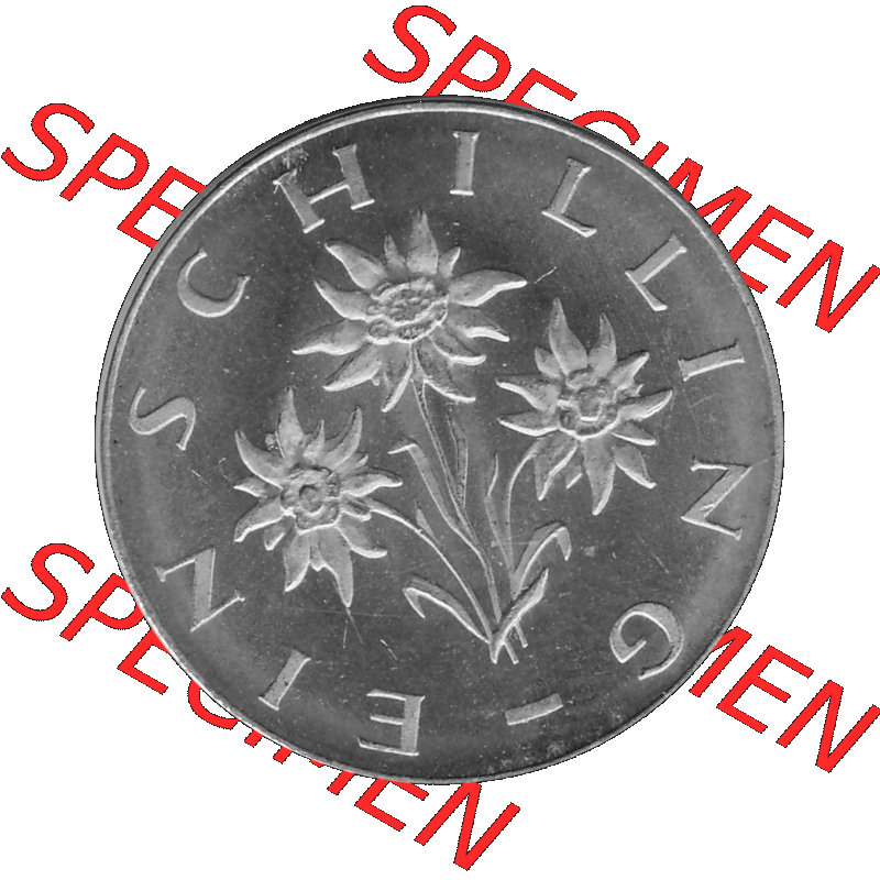 Alte Münzen Österreich 1 / Ein Schilling in Graustufen 1959-2001, 1 Schilling 1964-01 Graustufen. Rückseite mit Motiv der Gedenkmünze in Graustufen der 1 / Ein... Sammlung