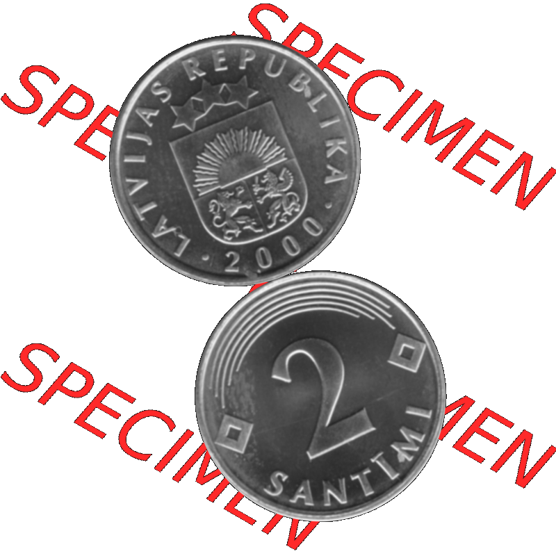 Alte Münze Lettland Umlaufmünze 1992-2009, 2 Santimi 2000-01, VS Staatswappen, RS. Wert-Zahl Graustufen. Vorderseite und Rückseite in Graustufen der Münze... Sammlung
