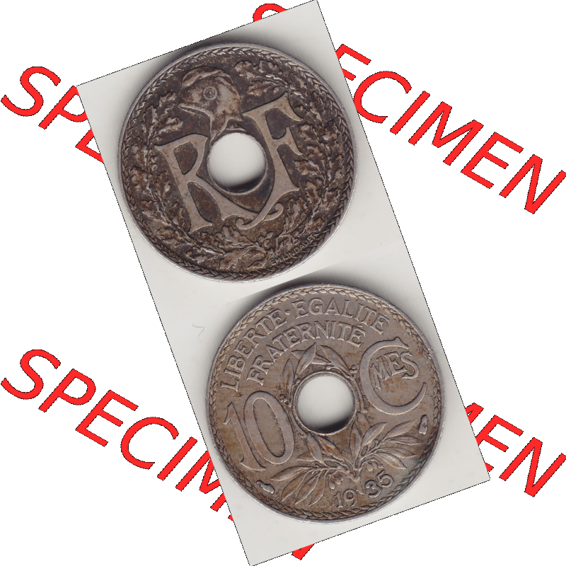 Münze Frankreich Umlaufmünzen Sammlung in PNG 1917-1938, 10 Centimes - Cmes 1935-1 (4) - Digitales Münzen-Bildmaterial einer französischen Francs Münze aus Frankreich... Sammlung