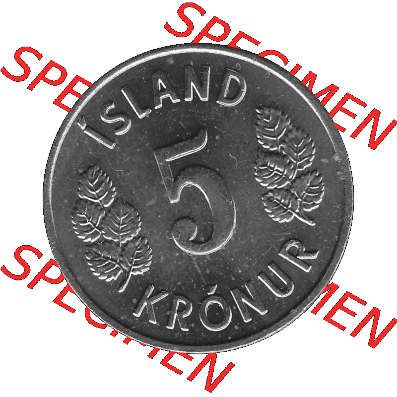 Alte Münze Island Umlaufmünze 1969-1980, 5 Kronur 1973-01, 5 Isländische Kronen Graustufen. Rückseite der Umlaufmünze in Graustufen Münze aus Island auf... Sammlung