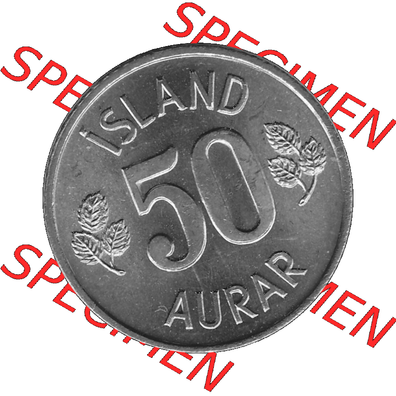 Alte Münze Island Umlaufmünze 1969-1974, 50 Aurar 1974-01, 50 Isländische Aurar Graustufen. Rückseite der Umlaufmünze in Graustufen Münze aus Island auf... Sammlung