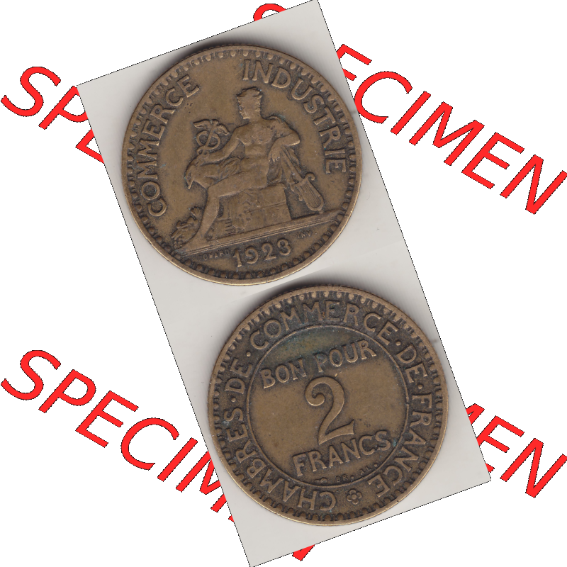 Münze Frankreich Umlaufmünzen Sammlung in PNG 1920-1927, 2 Francs - Franken 1923 (4) - Digitales Münzen-Bildmaterial einer französischen Francs Münze aus Frankreich... Sammlung