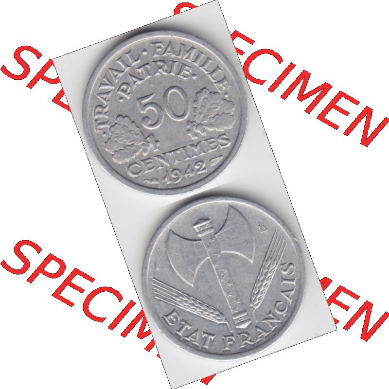 Münze Frankreich Umlaufmünzen Sammlung in PNG 1942-1944, 50 Centimes, Cent 1942 (4) - Digitales Münzen-Bildmaterial einer französischen Francs Münze aus Frankreich... Sammlung