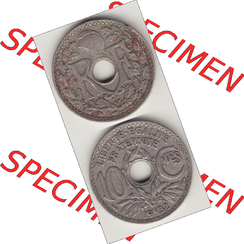 Münze Frankreich Umlaufmünzen Sammlung in PNG 1917-1938, 10 Centimes - Cmes 1932 (4) - Digitales Münzen-Bildmaterial einer französischen Francs Münze aus Frankreich... Sammlung