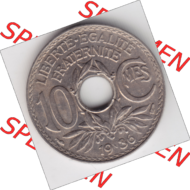 Münze Frankreich Umlaufmünzen Sammlung in PNG 1917-1938, 10 Centimes, Cent 1936 (1) - Digitales Münzen-Bildmaterial einer französischen Francs Münze aus Frankreich... Sammlung