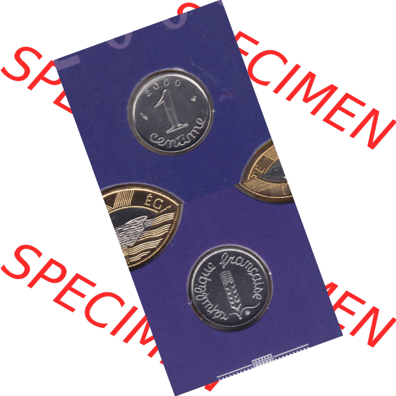 Münze Frankreich Umlaufmünzen Sammlung in PNG 2000, 1 Centime (4) - Digitales Münzen-Bildmaterial einer französischen Francs Münze aus Frankreich in farbige mit... Sammlung