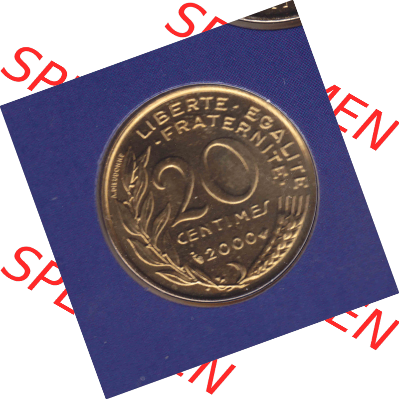 Münze Frankreich Umlaufmünzen Sammlung in PNG 2000, 20 Centimes (1) - Digitales Münzen-Bildmaterial einer französischen Francs Münze aus Frankreich in farbige mit... Sammlung