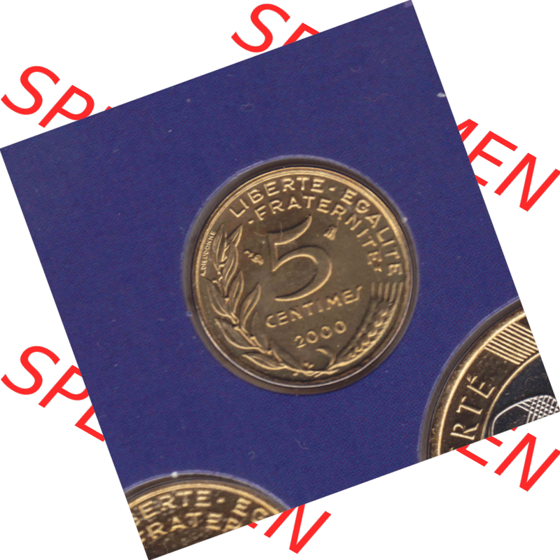 Münze Frankreich Umlaufmünzen Sammlung in PNG 2000, 5 Centimes (1) - Digitales Münzen-Bildmaterial einer französischen Francs Münze aus Frankreich in farbige mit... Sammlung