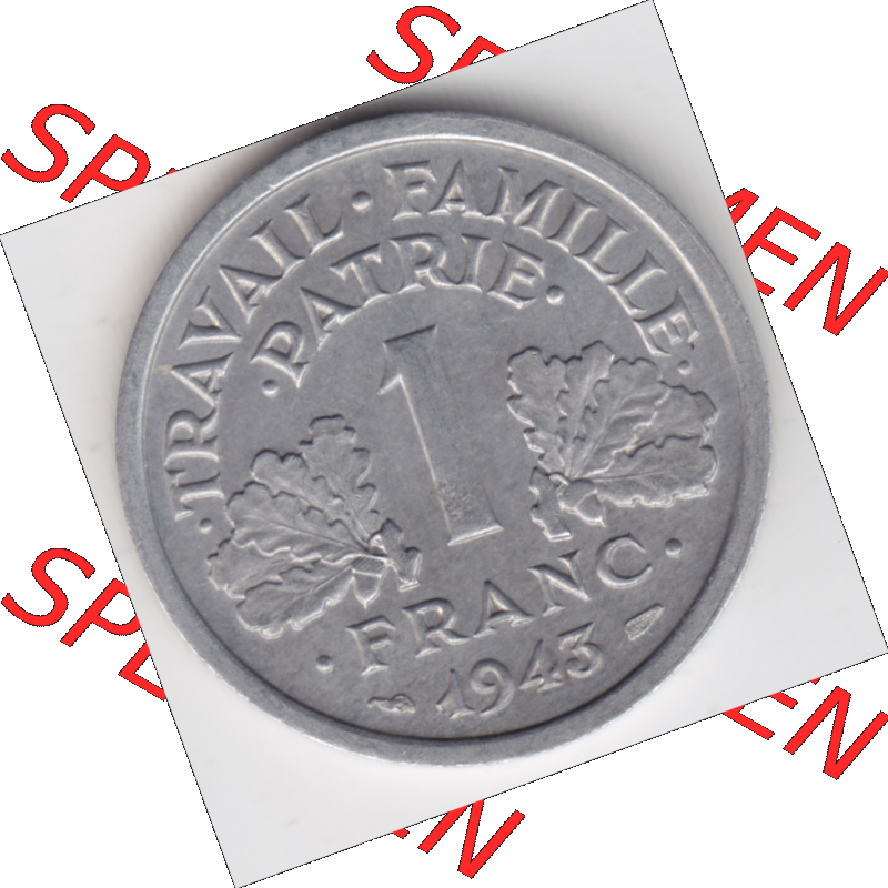 Münze Frankreich Umlaufmünzen Sammlung in PNG 1942-1944, 1 Franc, Franken 1943 (1) - Digitales Münzen-Bildmaterial einer französischen Francs Münze aus Frankreich... Sammlung