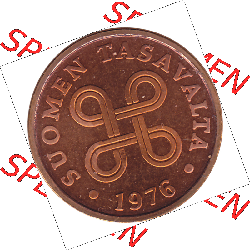 Münze Finnland / SUOMI Umlaufmünzen Sammlung in PNG 1963-1977, 5 Penny Penniä 1976-1, SUOMEN TASAVALTA (5) - Digital Münzen-Bildmaterial einer Münze aus... Sammlung