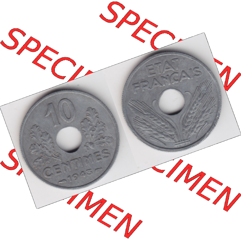 Münze Frankreich Umlaufmünzen Sammlung in PNG 1941-1943, 10 Centimes, Etat Francais 1943 (3) - Digitales Münzen-Bildmaterial einer französischen Francs Münze... Sammlung