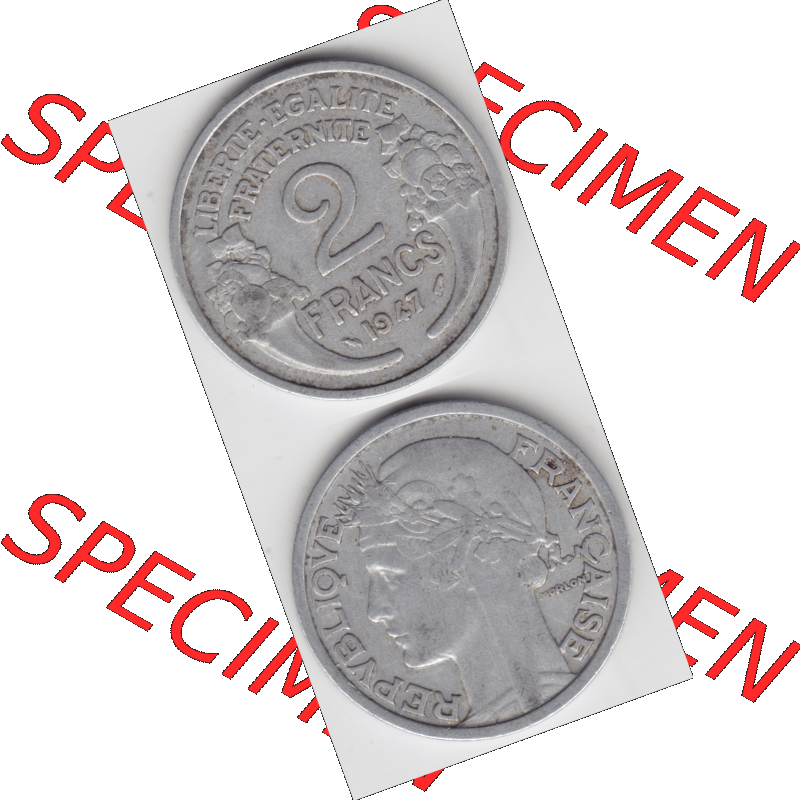 Münze Frankreich Umlaufmünzen Sammlung in PNG 1941-1959, 2 Francs, Franken 1947 (4) - Digitales Münzen-Bildmaterial einer französischen Francs Münze aus Frankreich... Sammlung