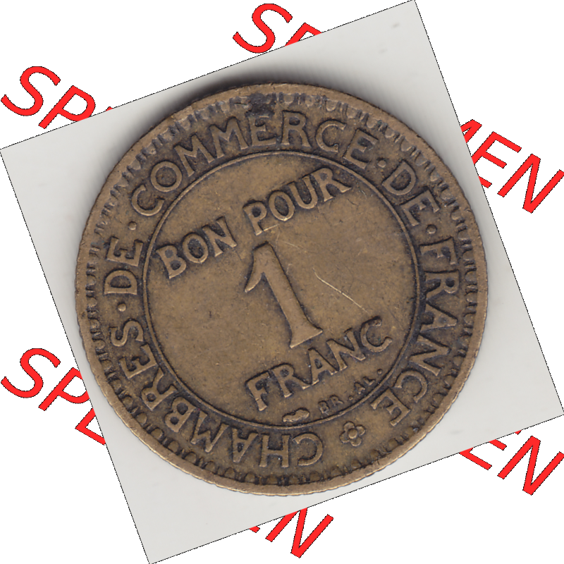 Münze Frankreich Umlaufmünzen Sammlung in PNG 1920-1927, 1 Franken BON POUR 1 FRANC 1924-2 (2) - Digitales Münzen-Bildmaterial einer französischen Francs Münze... Sammlung