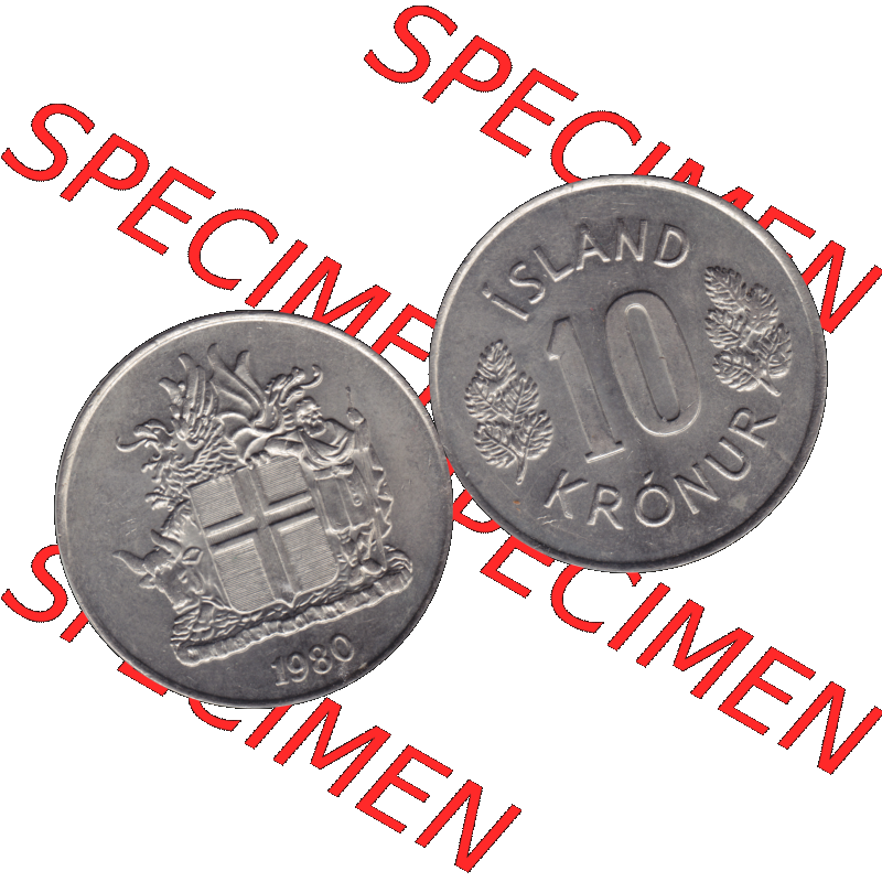Alte Münze Island Umlaufmünze 1967-1980, 10 Kronur, Kronen 1980-01. Vorderseite und Rückseite der Münze aus Island horizontal auf einen digitalen Bild der alten isländischen... Sammlung