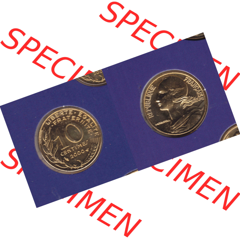 Münze Frankreich Umlaufmünzen Sammlung in PNG 2000, 10 Centimes (3) - Digitales Münzen-Bildmaterial einer französischen Francs Münze aus Frankreich in farbige mit... Sammlung