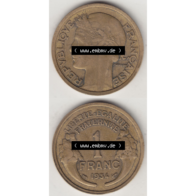 Münze Frankreich Umlaufmünzen Sammlung in PNG 1931-1941, 1 Franken, 1 Franc, 1934-1 LIBERTE EGALITE FRATERNITE (4) - Digitales Münzen-Bildmaterial einer französischen... Sammlung
