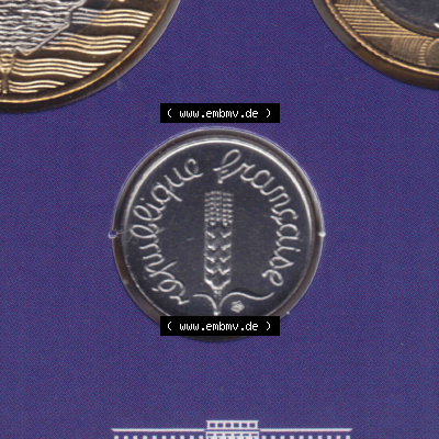 Münze Frankreich Umlaufmünzen Sammlung in PNG 2000, 1 Centime (2) - Digitales Münzen-Bildmaterial einer französischen Francs Münze aus Frankreich in farbige mit... Sammlung