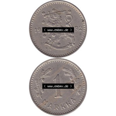 Münze Finnland / SUOMI Umlaufmünzen Sammlung in PNG 1928-1940, 1 finnische Mark, Markka 1932 (8) - Digital Münzen-Bildmaterial einer Münze aus Finnland in... Sammlung