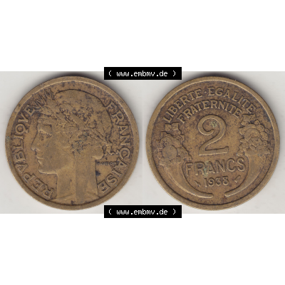 Münze Frankreich Umlaufmünzen Sammlung in PNG 1931-1941, 2 Franken 1938-2 LIBERTE EGALITE FRATERNITE (3) - Digitales Münzen-Bildmaterial einer französischen Francs Münze... Sammlung