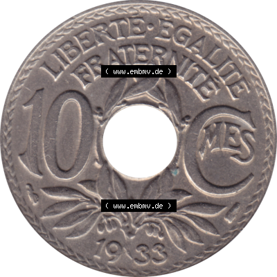 Münze Frankreich Umlaufmünzen Sammlung in PNG 1917-1938, 10 Centimes, Cent 1933-01 (5) - Digitales Münzen-Bildmaterial einer französischen Francs Münze aus... Sammlung