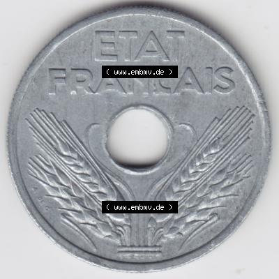 Münze Frankreich Umlaufmünzen Sammlung in PNG 1941-1941, VINGT 20 Centimes, Cent (2) - Digitales Münzen-Bildmaterial einer französischen Francs Münze aus... Sammlung