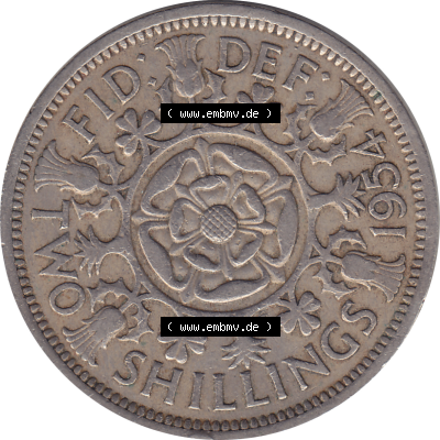 Münzen Großbritannien Umlaufmünzen Sammlung in PNG Großbritannien 1954-1970, 2 Schilling-Florin, Two Shillings, 1954-01 ELIZABETH II DEI GRATIA REGINA (6)... Sammlung