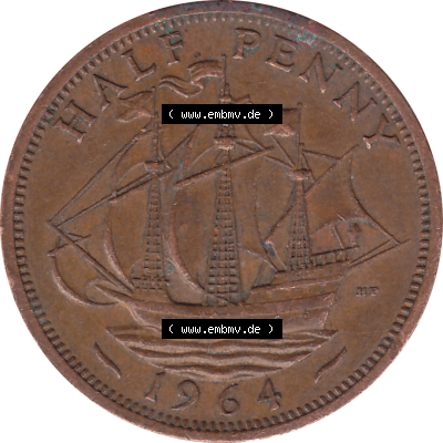 Münzen Großbritannien Umlaufmünzen Sammlung in PNG Großbritannien 1954-1970, Half Penny, Halber Pence 1964-02, Elisabeth II. (6) - Digitales Münzen-Bildmaterial... Sammlung