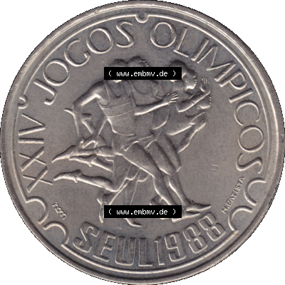 Alte Gedenkmünze aus Portugal als PNG-Grafik 1988, 250 Escudos, XXIV Jogos Olimpicos Seul 1988, Olympiade. Rückseite der portugiesischen Gedenkmünze aus Portugal... Sammlung