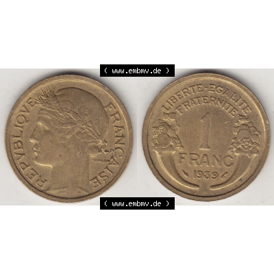 Münze Frankreich Umlaufmünzen Sammlung in PNG 1931-1941, 1 Franken, 1 Franc, 1939-1 LIBERTE EGALITE FRATERNITE (3) - Digitales Münzen-Bildmaterial einer französischen... Sammlung