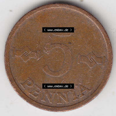 Münze Finnland / SUOMI Umlaufmünzen Sammlung in PNG 1963-1977, 5 Penniä (1) - Digital Münzen-Bildmaterial einer Münze aus Finnland in farbige mit einen Scanner... Sammlung