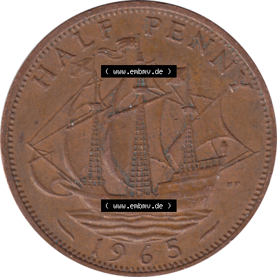Münzen Großbritannien Umlaufmünzen Sammlung in PNG Großbritannien 1954-1970, Half Penny, Halber Pence 1965-03, Elisabeth II. (6) - Digitales Münzen-Bildmaterial... Sammlung