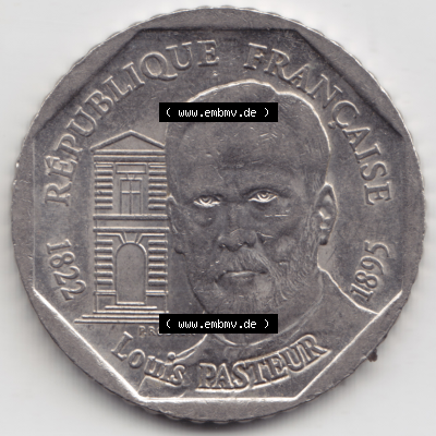 Münze Frankreich Umlaufmünzen Sammlung in PNG 1995-1995, 2 France Louis Rasteur (2) - Digitales Münzen-Bildmaterial einer französischen Francs Münze aus Frankreich... Sammlung