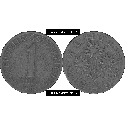 Alte Münzen Österreich 1 / Ein Schilling in Graustufen 1959-2001, 1 Schilling 1961-01 Graustufen. Vorderseite und Rückseite der Österreich Zweite Republik Ein Schilling... Sammlung