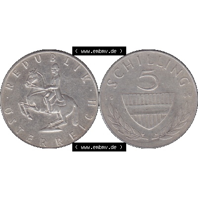 Alte Münze 5 / Fünf Schilling Österreich in original Farbgebung von Scanner transparenten PNG 1960-1968, 5 Fünf Schilling 1960-02, 5,20 Gramm 640er Silber,... Sammlung