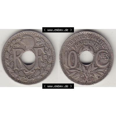Münze Frankreich Umlaufmünzen Sammlung in PNG 1917-1938, 10 Centimes, RF - Frankreich 10 CMES EGALITÉ FRATERNITÉ LIBERTÉ 1931-1 (3) - Digitales Münzen-Bildmaterial... Sammlung