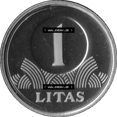 Alte Münze Litauen Kursmünzensatz 1997-2014, 1 Litas 2003-01 Graustufen. Rückseite mit Motiv der Münze in Graustufen der KMS-Münze von 2003 auf einen digitalen PNG-Bild... Sammlung