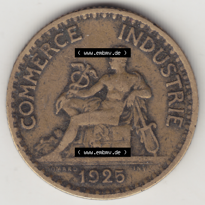 Münze Frankreich Umlaufmünzen Sammlung in PNG 1920-1927, 1 Franken BON POUR 1 FRANC 1925 (1) - Digitales Münzen-Bildmaterial einer französischen Francs Münze aus... Sammlung