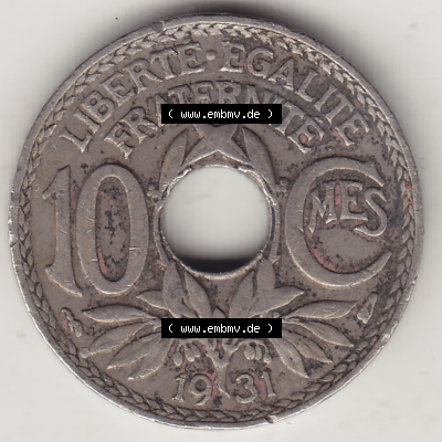 Münze Frankreich Umlaufmünzen Sammlung in PNG 1917-1938, 10 Centimes, RF - Frankreich 10 CMES EGALITÉ FRATERNITÉ LIBERTÉ 1931-1 (2) - Digitales Münzen-Bildmaterial... Sammlung