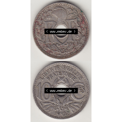 Münze Frankreich Umlaufmünzen Sammlung in PNG 1917-1938, 10 Centimes - Cmes 1932 (4) - Digitales Münzen-Bildmaterial einer französischen Francs Münze aus Frankreich... Sammlung