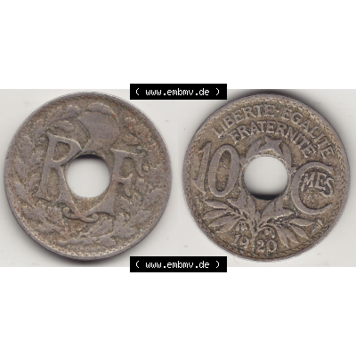 Münze Frankreich Umlaufmünzen Sammlung in PNG 1917-1938, 10 Centimes - Cmes 1920-2 (3) - Digitales Münzen-Bildmaterial einer französischen Francs Münze aus Frankreich... Sammlung