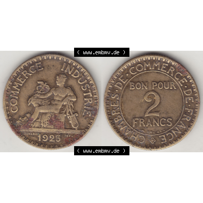 Münze Frankreich Umlaufmünzen Sammlung in PNG 1920-1927, 2 Franken 1925-1, BON POUR 2 FRANCS CHAMBRES DE COMMERCE DE FRANCE (3) - Digitales Münzen-Bildmaterial einer... Sammlung