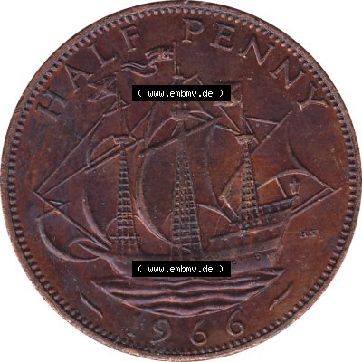 Münzen Großbritannien Umlaufmünzen Sammlung in PNG Großbritannien 1954-1970, Half Penny, Halber Pence 1966-02, Elisabeth II. (6) - Digitales Münzen-Bildmaterial... Sammlung