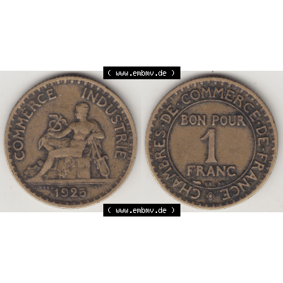Münze Frankreich Umlaufmünzen Sammlung in PNG 1920-1927, 1 Franken BON POUR 1 FRANC 1925 (3) - Digitales Münzen-Bildmaterial einer französischen Francs Münze aus... Sammlung
