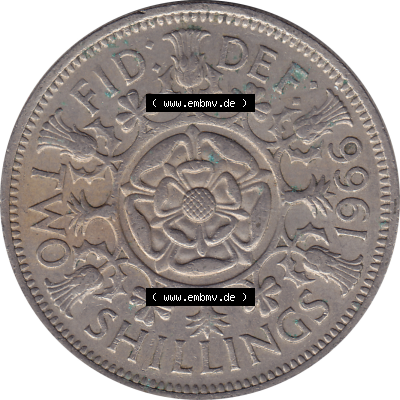 Münzen Großbritannien Umlaufmünzen Sammlung in PNG Großbritannien 1954-1970, 2 Schilling-Florin, Two Shillings, 1966-02 ELIZABETH II DEI GRATIA REGINA (6)... Sammlung