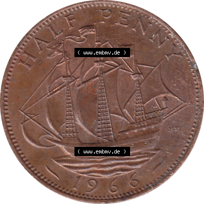 Münzen Großbritannien Umlaufmünzen Sammlung in PNG Großbritannien 1954-1970, Half Penny, Halber Pence 1966-01, Elisabeth II. (6) - Digitales Münzen-Bildmaterial... Sammlung