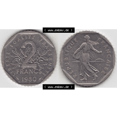 Münze Frankreich Umlaufmünzen Sammlung in PNG 1979-2001, 2 Francs Säerin Semeuse (3) - Digitales Münzen-Bildmaterial einer französischen Francs Münze aus Frankreich... Sammlung