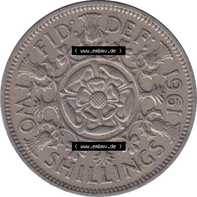 Münzen Großbritannien Umlaufmünzen Sammlung in PNG Großbritannien 1954-1970, 2 Schilling-Florin, Two Shillings, 1961-03 ELIZABETH II DEI GRATIA REGINA (6)... Sammlung