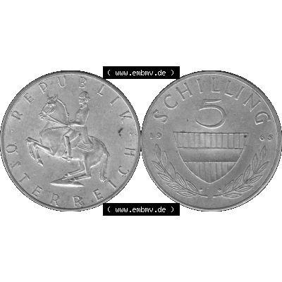Alte Münze 5 / Fünf Schilling Österreich in s/w Schwarzweiß bzw. Graustufen Farbgebung von Scanner transparenten PNG 1960-1968, 5 Fünf Schilling 1965-01,... Sammlung